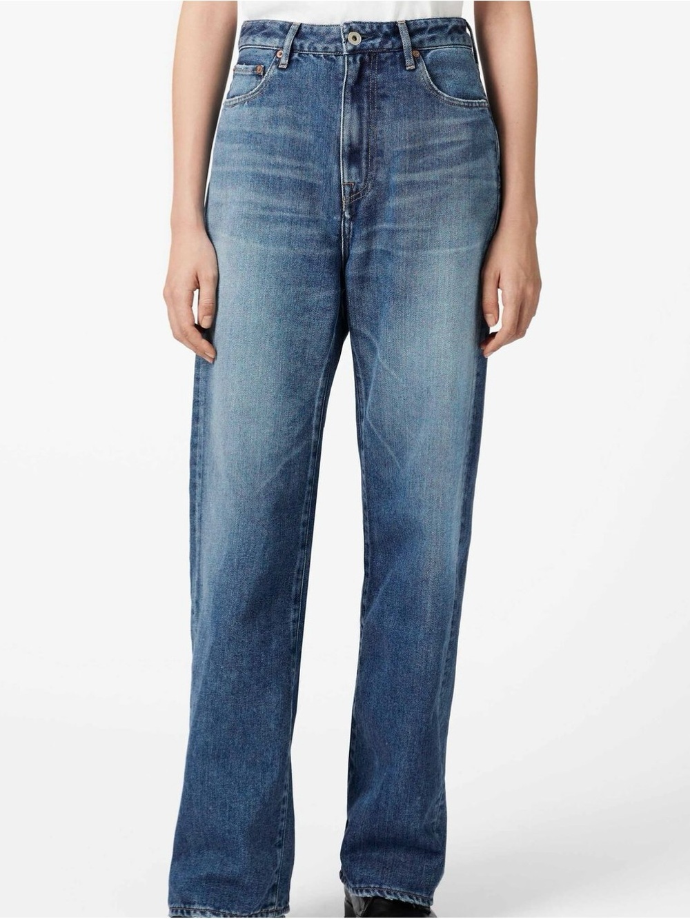 AZUL| High-Rise Straight Leg Classic Jeans in Medium Blue Denim Sz M (26)